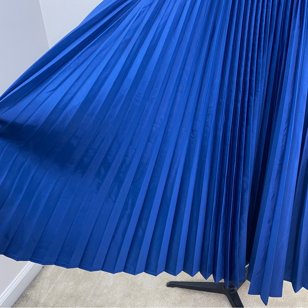 Vintage 90s Evan Royal Blue Accordion Pleat High Waist Full Flare Maxi Skirt - Picture 4 of 10